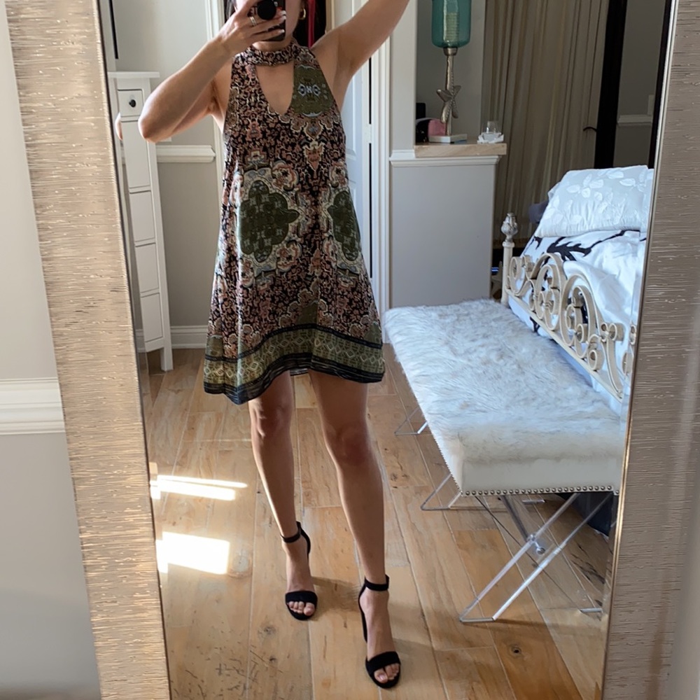 Colorful flowy halter neck dress